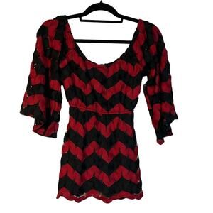 Judith March Black & Red Chevron Top Sz Small